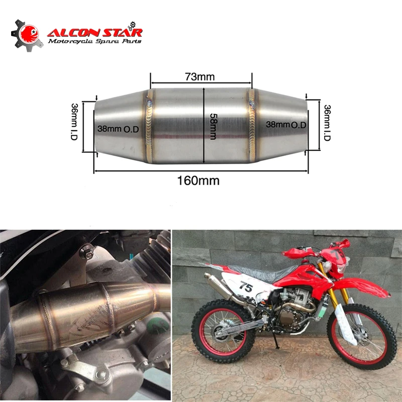 Alconstar 38/58mm muffler expansion chamber of motorcycle exhaust pipe back pressure core silent catalyst muffler DB killer