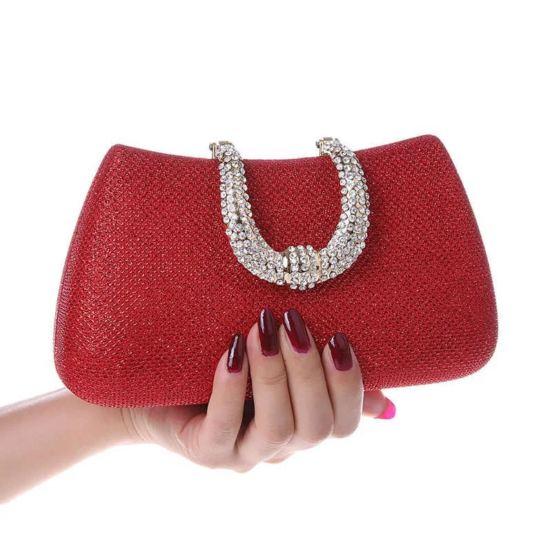 Classic Elegant Unique Design U Shape Diamond Clasp Clutch Bags Silver Color Women Evening Bags Female Clutches Party Purse