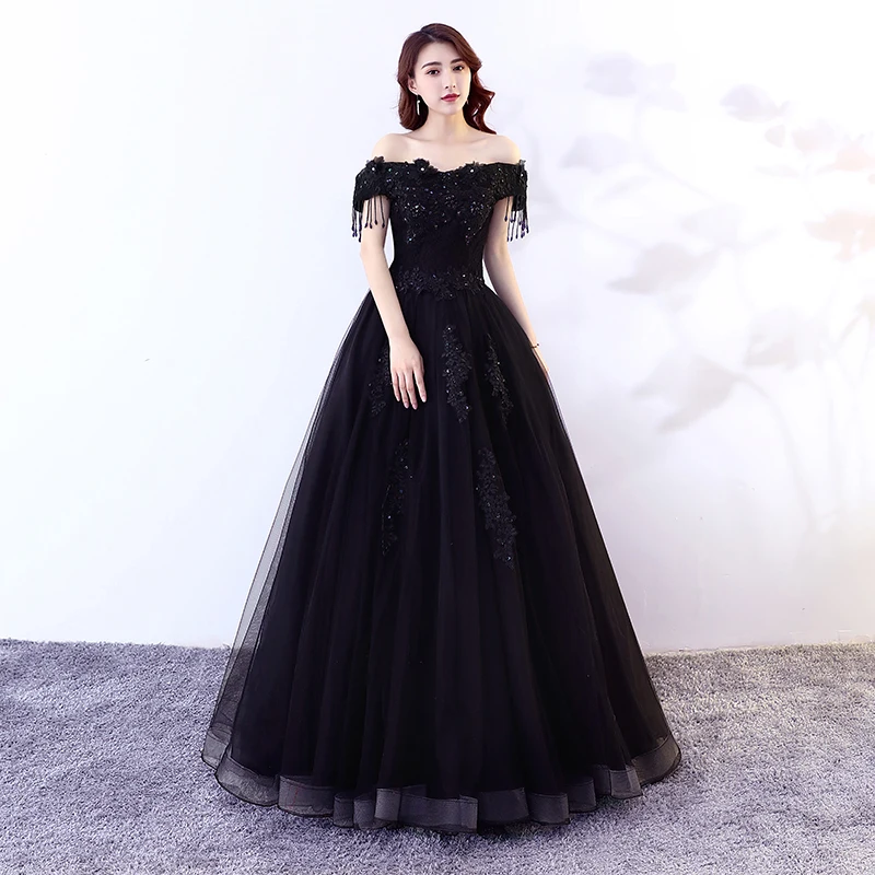 It\'s YiiYa Wedding Dress Off Shoulder Black Boat Neck Wedding Ball Gowns  Elegant Lace Floor Length Vestido de novia  CH038