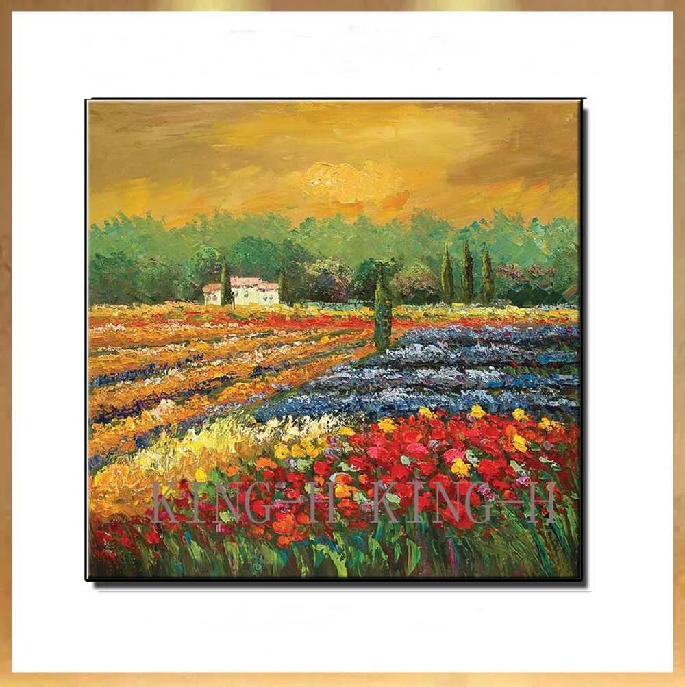 

Selling hand-painted oil painting scenery landscape pastoral scenery harvest rural porch red sofa hall without a frame