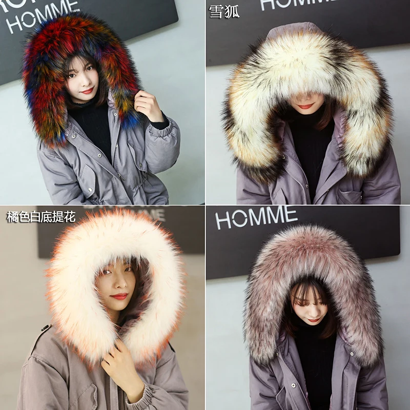 

Lady new faux raccoon fur scarf winter jacket hood fur decor shawl multicolor fake fur scarf winter men coat fur collar Faux Fox