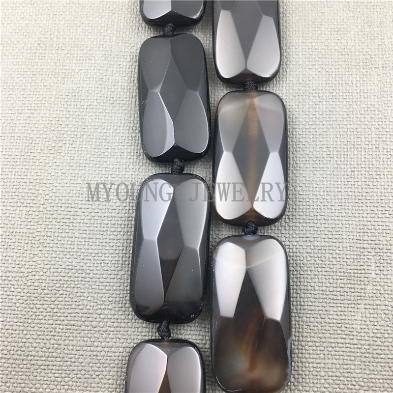 MY1180  Rectangle faceted Black brown agates slice pendant beads ,Onyx slab beads for jewelry