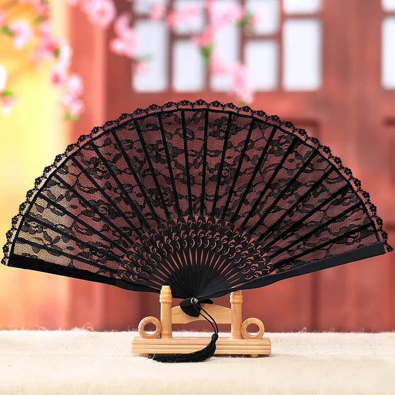 Schwarz Spitze Hand Fan Vintage Chinesischen Retro Hand Fan Tragbare Folding Fan Für Mode Frauen Hochzeit Party Favors Geschenke zu gast