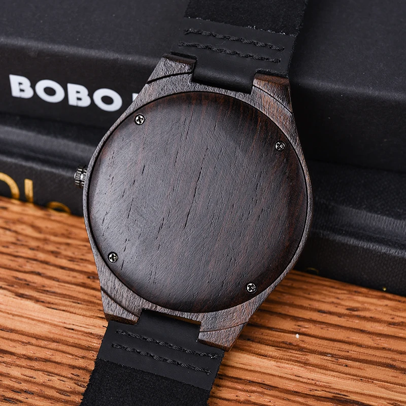 relogio masculino BOBO BIRD Ebony Wood Watch Men Wooden Wrist Watches Timepieces erkek kol saati Mens Gift Accept Drop Shipping