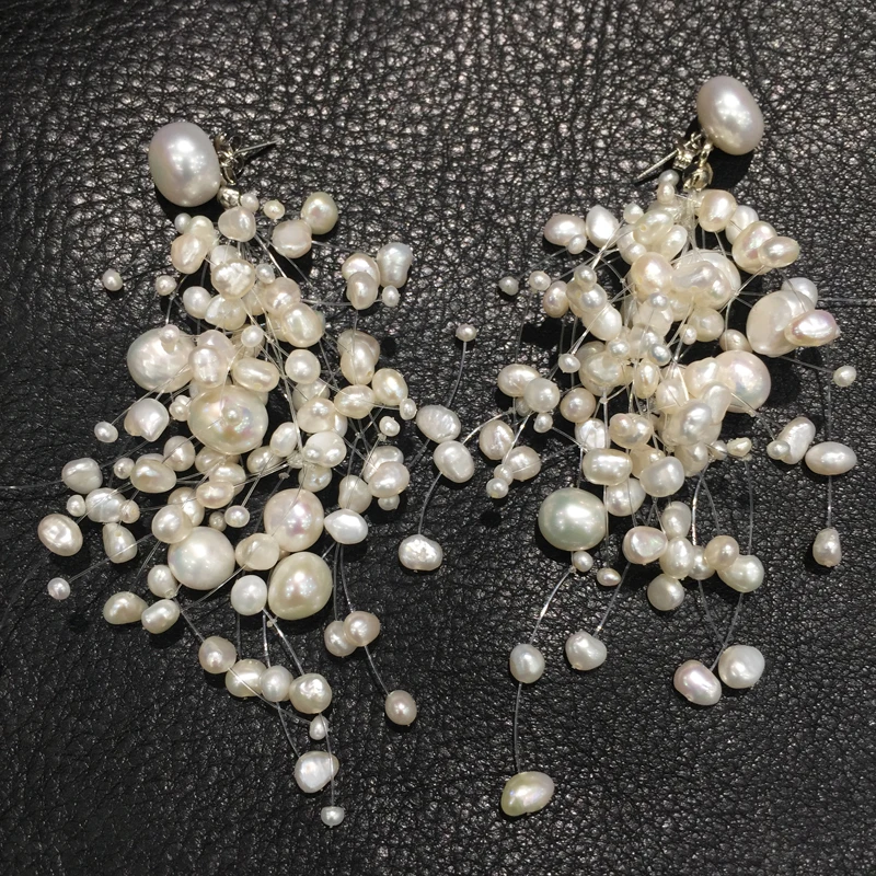 Hyperbole Natural fresh water  pearl drop earring big and small size mixed  long earring fashion women jewelry  free shipping