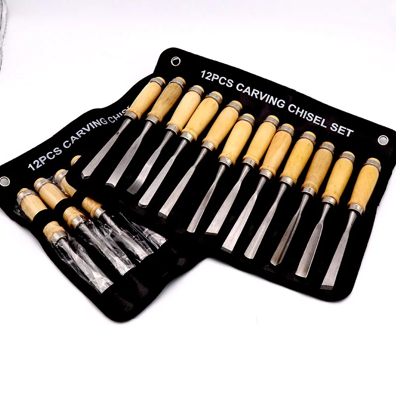 12pcs Wood Carving Handwoodcut knife butt/corner/skew/round/Arc machete Chisel Woodworking Professional Lathe Gouges Tools
