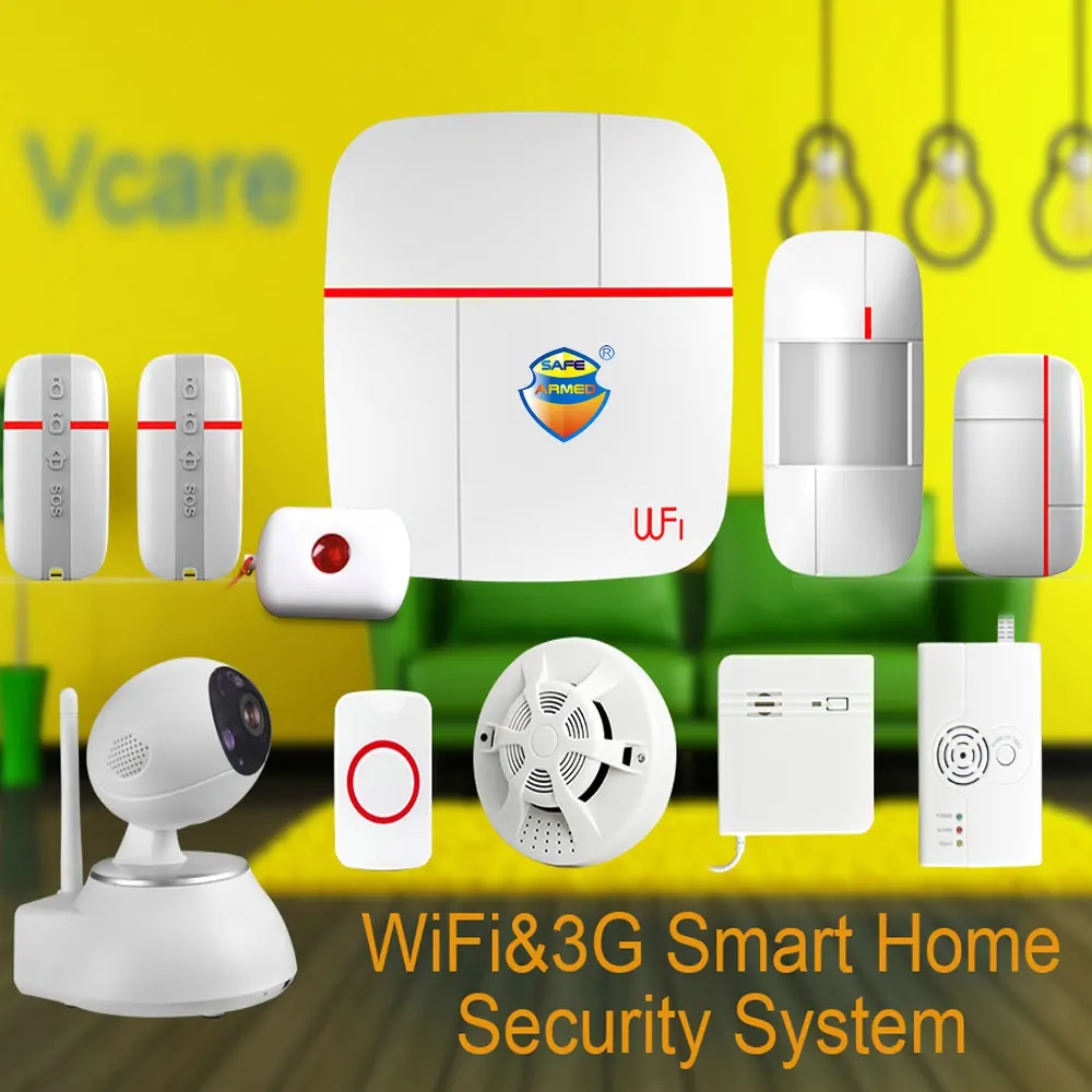 (1set)Vcare WIFI 3G WCDMA Smart Home Alarm Security System with Wireless Detector & Sensor & SOS Button & HD PTZ IP Camera Ver C