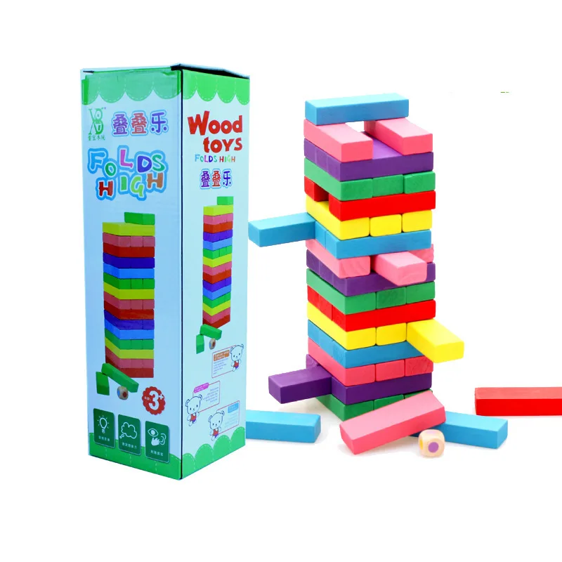 48pcs Multi-colored Wooden Tumbling Stacking Tower Building Blocks Kids Family Party Board Game Dominoes