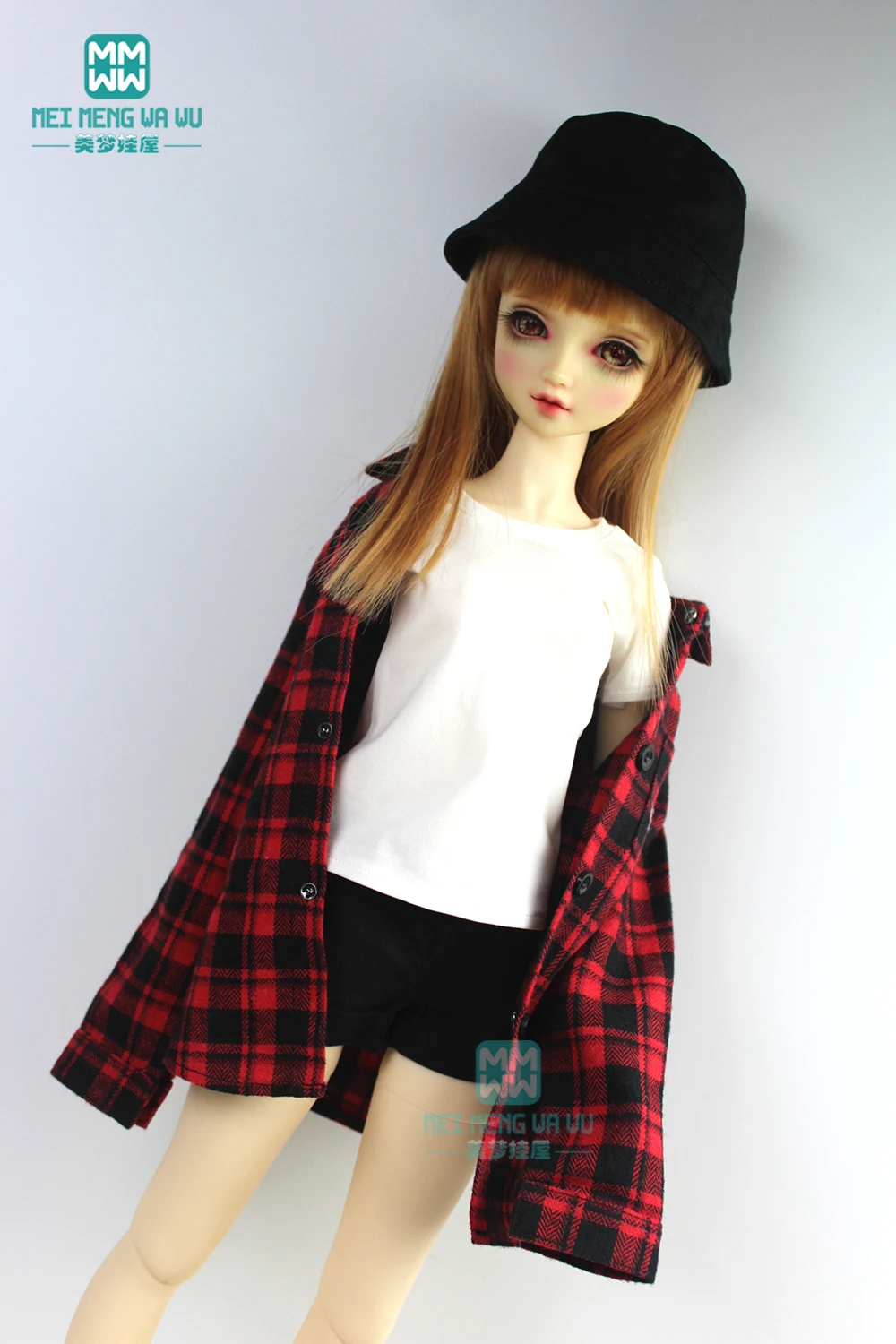 BJD doll clothes for 58--60cm 1/3 BJD DD SD Toys Spherical joint doll Casual red plaid shirt sleeve t-shirt