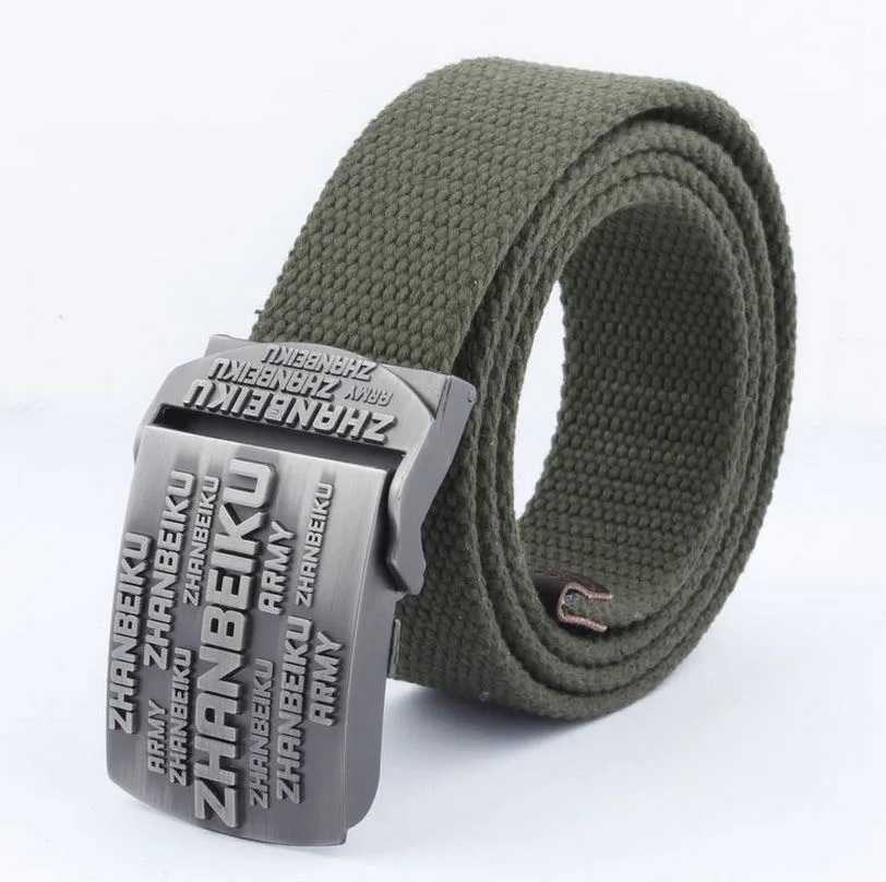 SupSindy luxury men\'s canvas belt LOGO metal buckle military belt Army tactical belts for Men Best quality male strap Army green