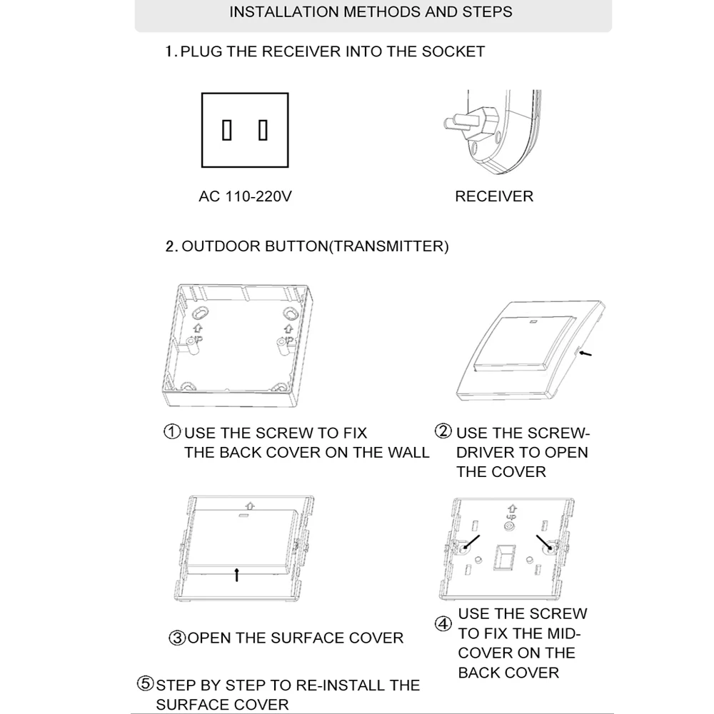 CACAZI Wireless Doorbell Waterproof Battery Button 300M Remote LED Light Receiver Home Cordless Bell 36 Chimes 4 Volume