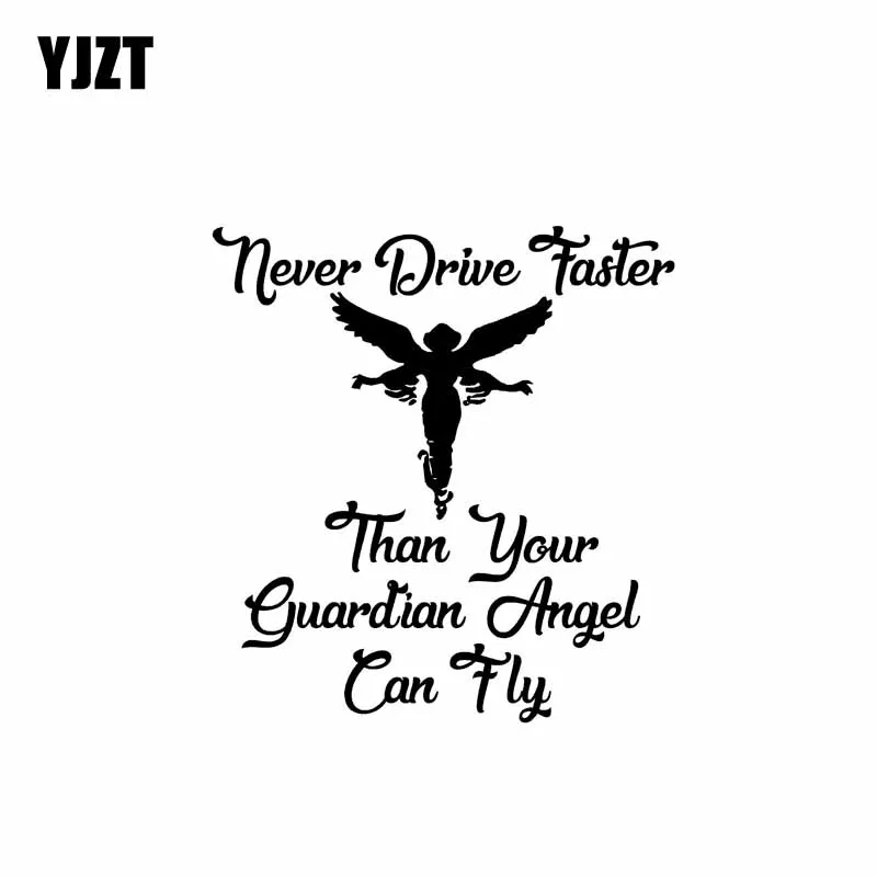YJZT 14,1 см * 15,2 см Виниловая наклейка на автомобиль, наклейка никогда не будет ездить быстрее, чем ваш Ангел-хранитель, черный/серебряный цвет