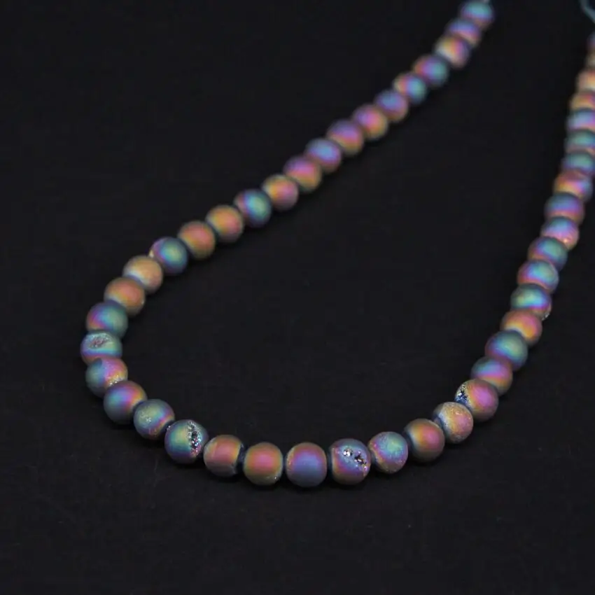 

3Strand/Lot,6-14mm Rainbow Titanium Natural Agates Drusy Geode Round Loose Beads Wholesale,DIY Necklace Bracelet Jewelry Making