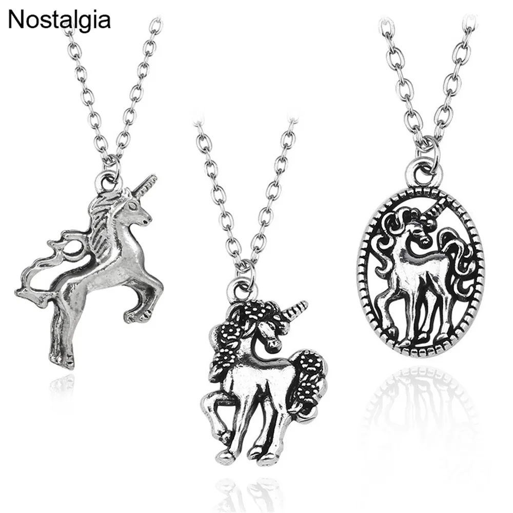 

Nostalgia Tibetan Silver Unicorn Necklaces & Pendants Animal Jewlery Cute Gifts For Kids