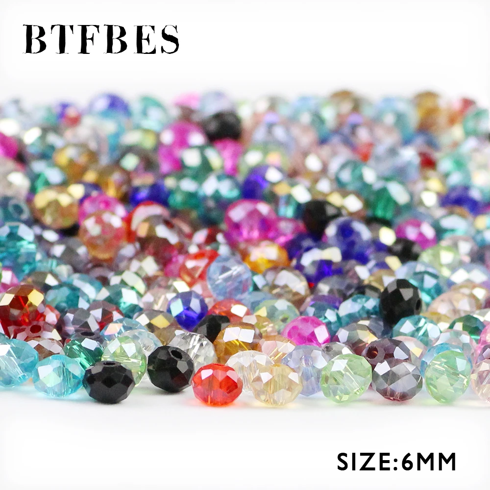 BTFBES 50pcs 6mm Faceted Flat Round Austrian Crystals Loose Bead Glass Ball for Bracelet Necklace Jewelry Making DIY Accessories