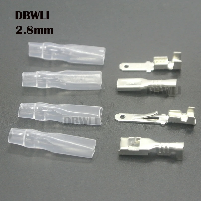 200pcs  2.8mm Uninsulated Spade Crimp Connector Terminal Block 50pcs Female Spade +50pcs Male Spade Connector+ 100pcs Case
