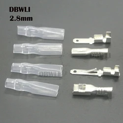 200pcs 2.8mm Uninsulated Spade Crimp Connector Terminal Block 50pcs Female Spade +50pcs Male Spade Connector+ 100pcs Case