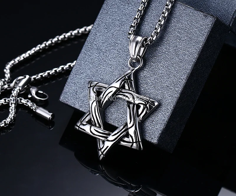 Religious Six-pointed star pendant Necklace Stainless Steel Fashion men Jewelry  20'' Rolo Chain