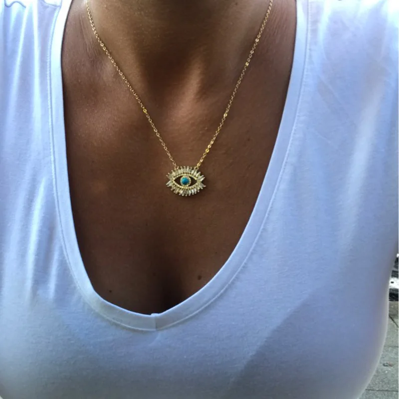 Choker Kolye Moana Pendant Necklaces 2025 New Hot Sale Stones Eyelash Necklace Pave Turquoisesa Eye CZ Pendant Women Jewelry