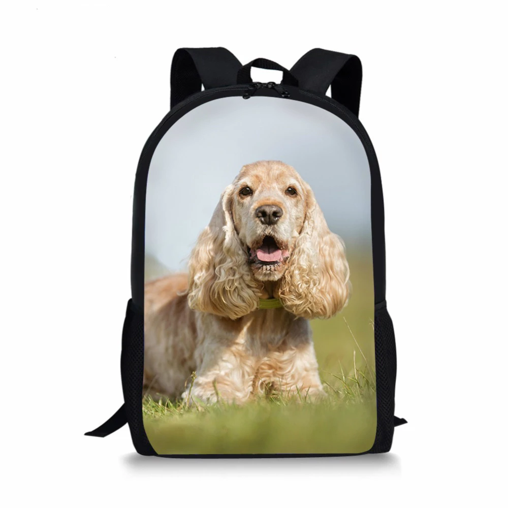 ELVISWORDS-mochilas escolares para adolescentes, morral informal con estampado de perro Spaniel para niñas y niños, Mochila Escolar de 16 pulgadas