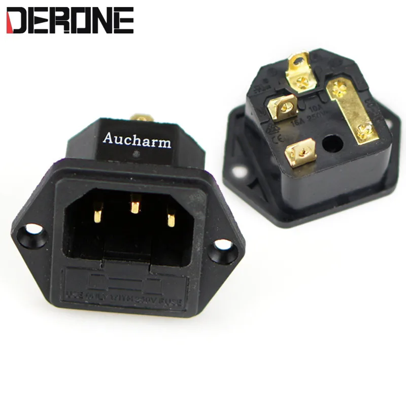 1piece IEC inlet module AC power socket Gold-plated copper brass  with  fuse seat for amplifier dac audio