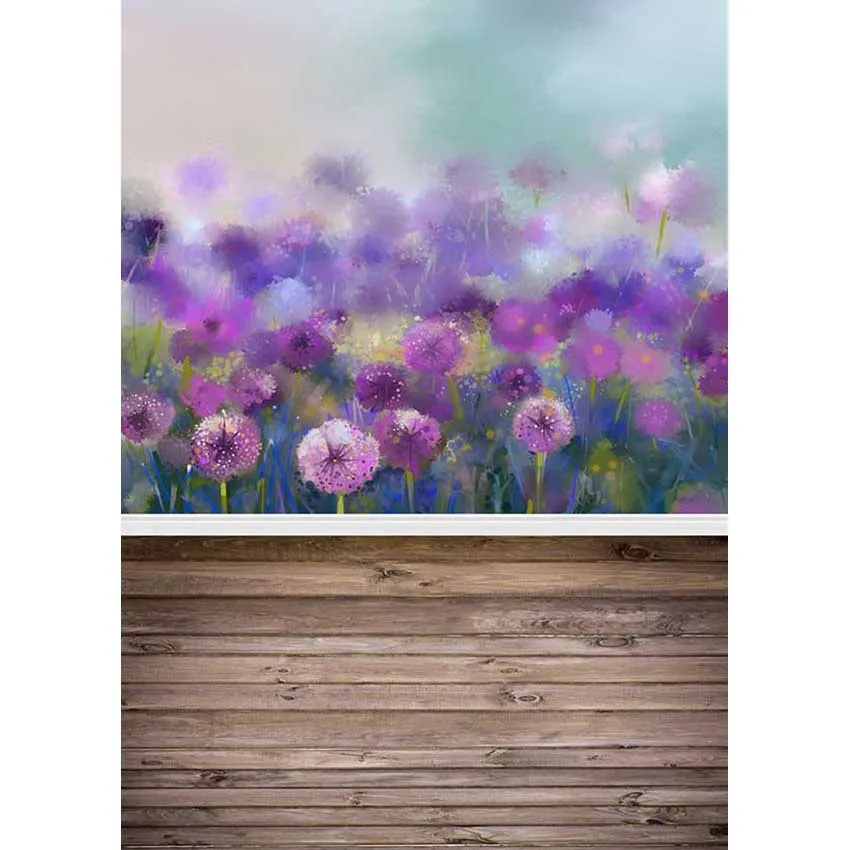 

LIFE MAGIC BOX Vinyl Backdrops For Photography Purple Flowers Wood Floor Background