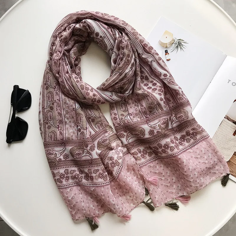 2019 Newest Fashion Paisley Print Tassel Scarves Shawl Beautiful Trip Flower Tassel Wrap Scarf Hijab Muffler Free Shipping