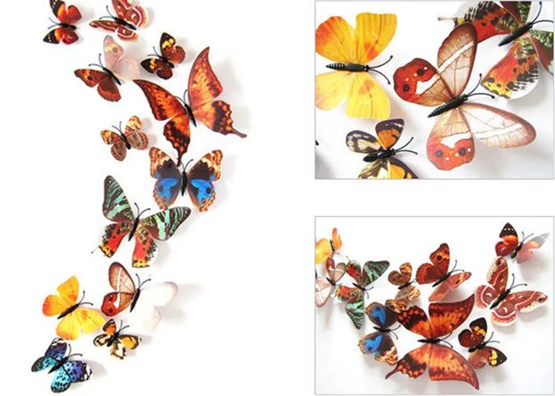 60sets 12Pcs set 3D Single layer Butterfly Wall Sticker on the wall for Home Decor DIY Butterflies Fridge Magnet stickers