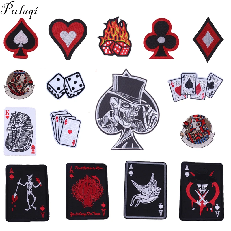 Pulaqi Poker Dice Hi-Hop Punk Style Iron On Patches Cool DIY Embroidered Patches For Clothes Kids Women Backpack Decoration F