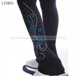 Mallas con patas de patinaje artístico para mujer, pantalones de adolescentes de hielo, chándal negro elástico, patrón de pentagrama de rendimiento