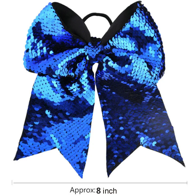 8 pollici A doppia faccia Della Sirena di Paillettes Grande Arco Dei Capelli Fascia Elastica Dei Capelli Del Nastro Del Grosgrain Cheerleading Accessori Dei Capelli Della Ragazza