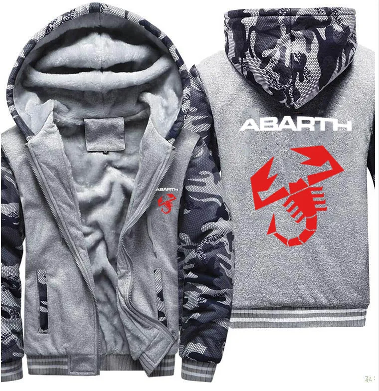 Hoodies Men Abarth Car Logo Print Jacket Men Hoodies Winter Thicken Warm Fleece cotton Zipper Camouflage Raglan Mens Coat Jacket