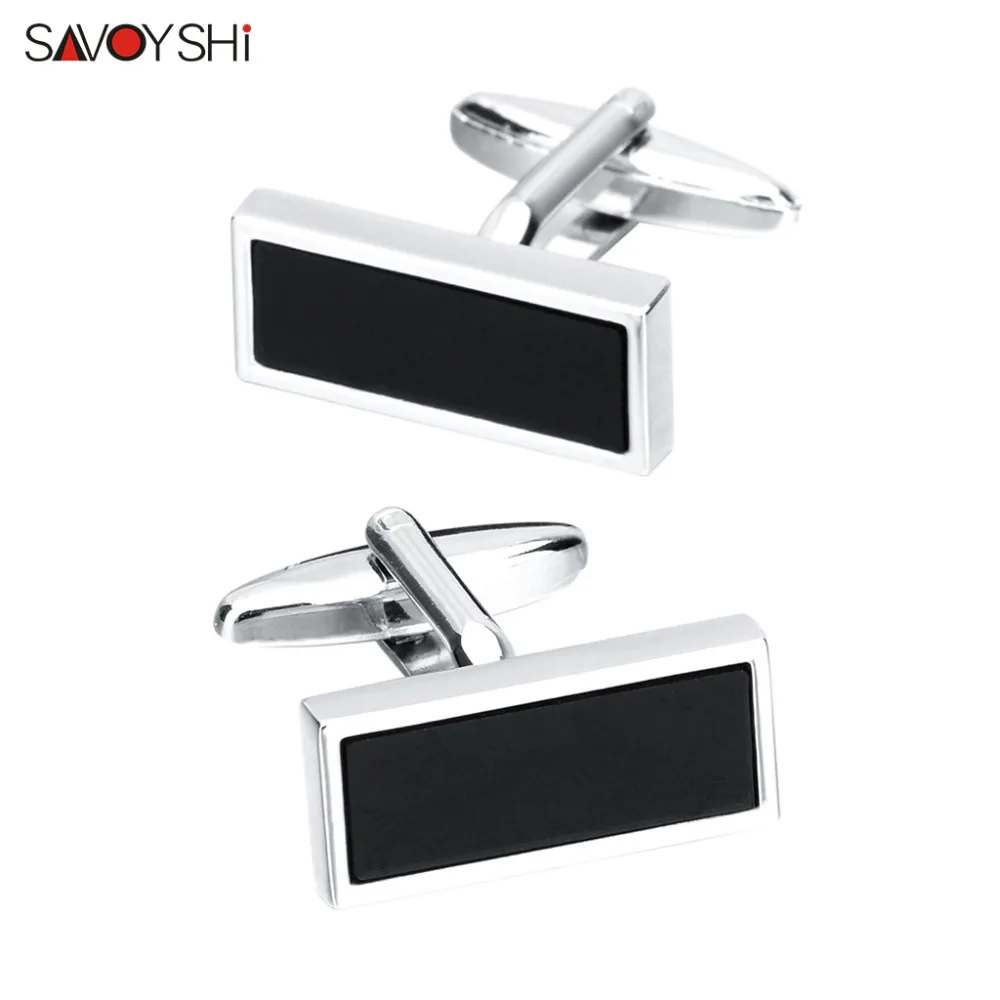 SAVOYSHI Black Glass Cufflinks for Mens Gift Square French Shirt Cuffs Cuff links Brand Accessories Copper Jewelry