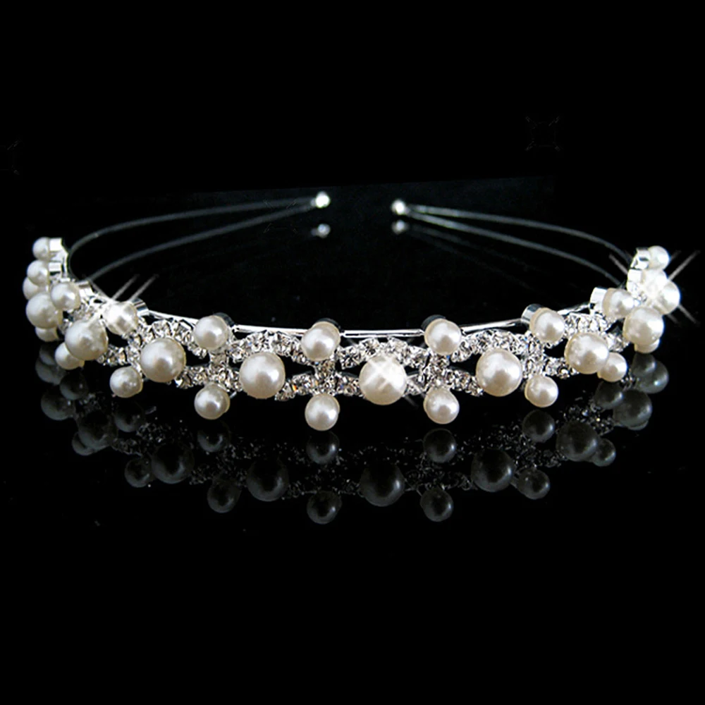 AINAMEISI Pearl Princess Tiara Crystal Crown Kid Girls Lover Prom Gift Hair Jewelry Bridal Headband Wedding Tiaras and Crowns