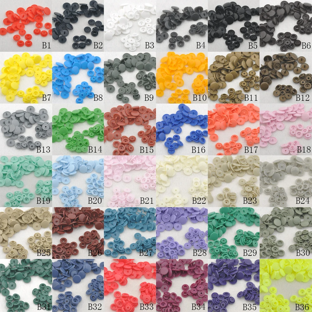 100Sets KAM T5 baby Resin snap buttons plastic snaps clothing accessories Press Stud Fasteners Poppers 18 colors 1.2cm