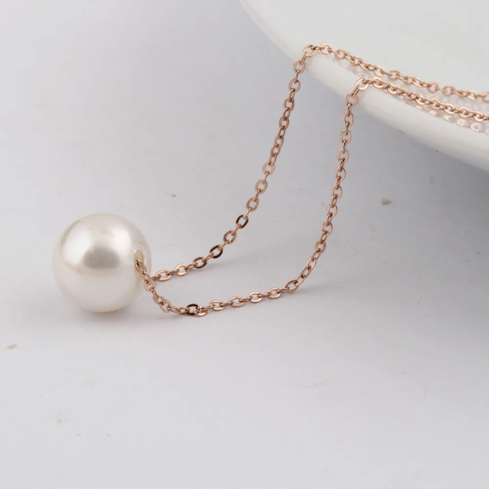 Fashion Jewelry Rose Gold-Color Stainless Steel Chain and White Simulated Pearl Pendant Necklace Jewelry For Women Necklace