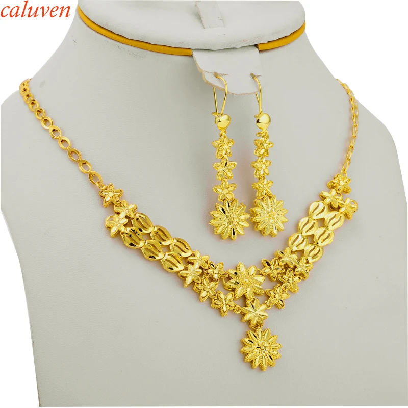 Arab/African Jewelry Party Gifts Ethiopian Jewellery Sets Gold Color Small Flowers Necklace/Earring for Women/Girls