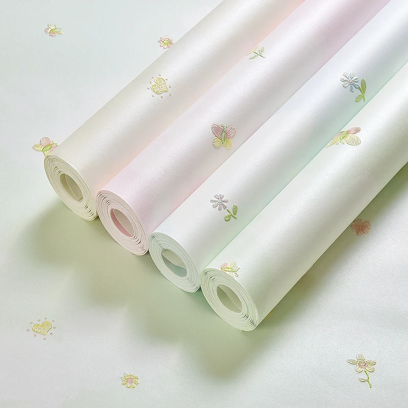 

New Garden Small Floral Wallpaper Bedroom Environmentally Non-woven 3D Warm Pink Children's Room Wallpapers