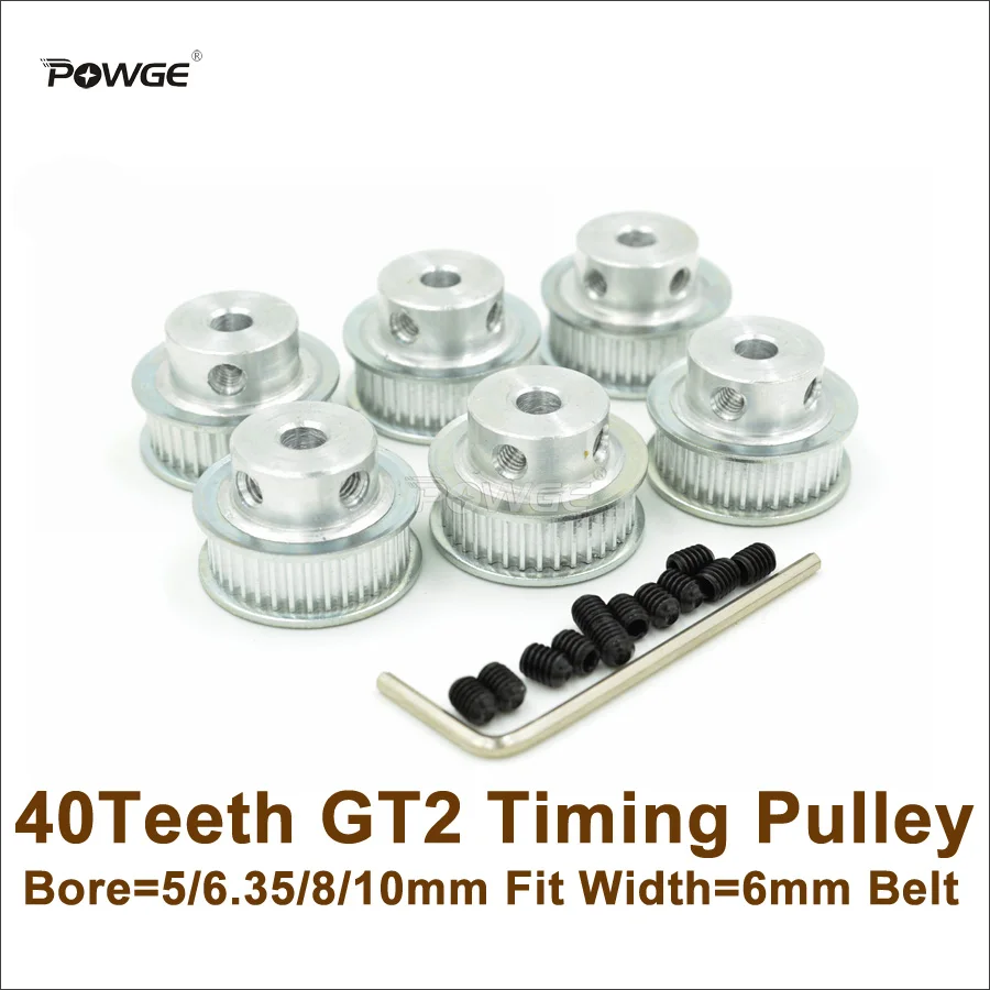 

POWGE 10pcs 40 Teeth 2GT Timing Pulley Bore 5/6.35/8/10mm Fit Width6mm 2GT Timing Belt 40T 40Teeth GT2 Pulley For 3D Printer