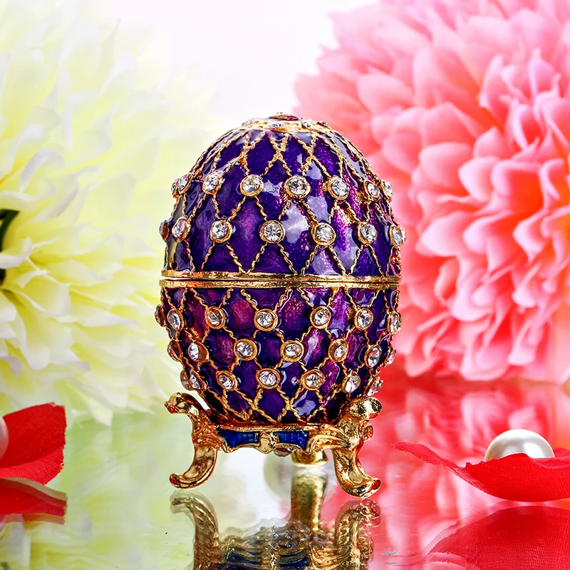 

H&D Hand-painted Russia Egg Trinket Box Hinged Jewelry Ring Holder Collectible Figurine Boxes w/Crystals Home Decor (Purple)