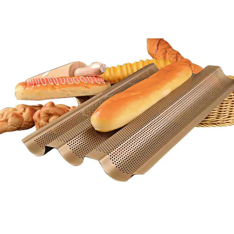 Nonstick Gold Color Baguette Frame Rack Baguette French Bread Baking Tray Carbon   Steel Baguette Bread Baking Mold Pans