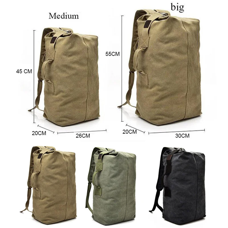 Men Outdoor Bacpkack Luggage Travel Large Bucket Bag Multifunctional Canvas Backpacks Sports Shoulder Bags XA188WA