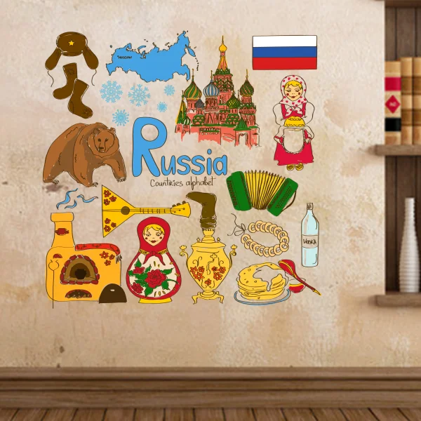 

Russia Colorful Illustration Travel The Word Landmark Wall Sticker Wedding Decor Vinyl Waterproof Wall Sticker Wallpaper Decal