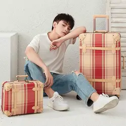 Hot!New Retro Striped lattice Travel Bag Rolling Luggage sets,13