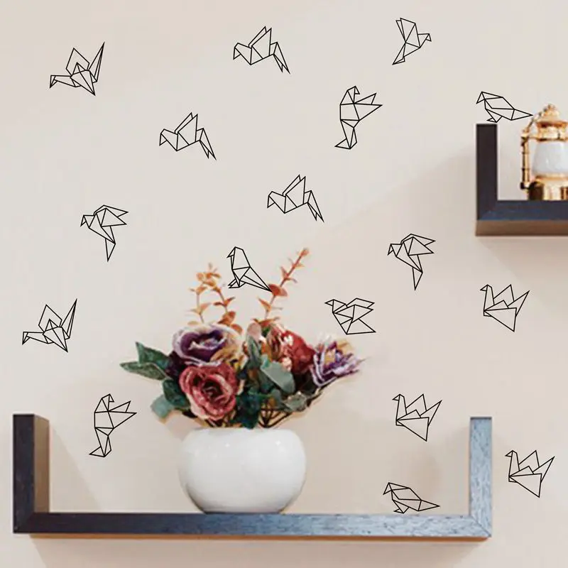 Geometric Origami Birds Wall Decals Nursery Art Decor , Geometric Flying Birds Vinyl Wall Stickers Living Room Modern Wall Decor
