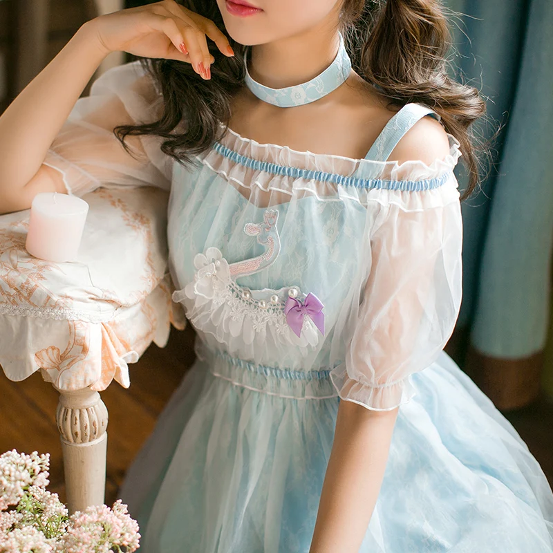 Princess sweet lolita dress abito in Chiffon Candy Rain Princess dress collar sweet slim line C22AB7076