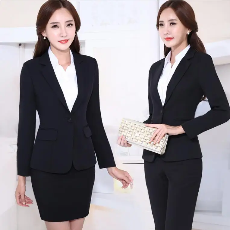 Office Uniform Women Skirt Suit Business Formal Black Spring Overalls OL Work Silm