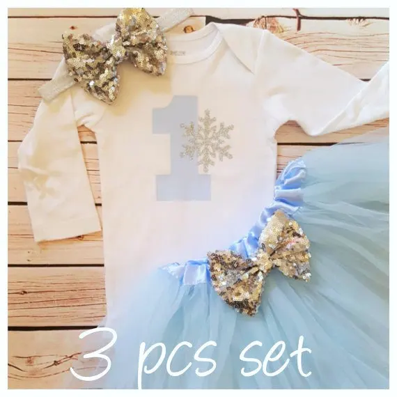 

custom winter snowflake first birthday Newborn infant bodysuit onepiece Tutu Dress romper Outfit Sets baby shower party favors