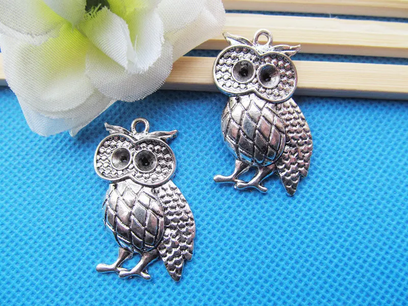 8pcs Antique Silver tone Lovely MOE Night Owl Pendant Charm,fit Rhinestone,DIY Accessory Jewelry Making