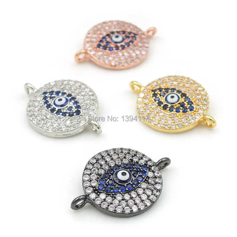 

20*14*3mm Micro Pave Clear&Blue CZ Round Connector With Enamelling Eye Fit For Women As DIY Bracelets Accessory